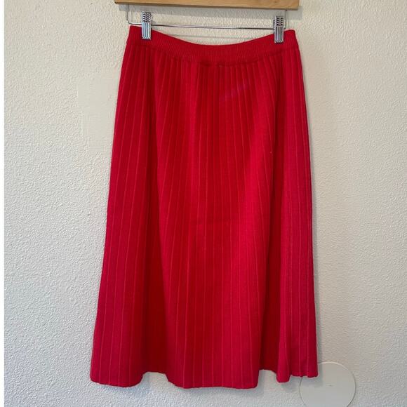 VTG Liz Claiborne Grandma Labs Wool Blend Red Ribbed Button Up Midi Skirt Medium - Picture 3 of 9